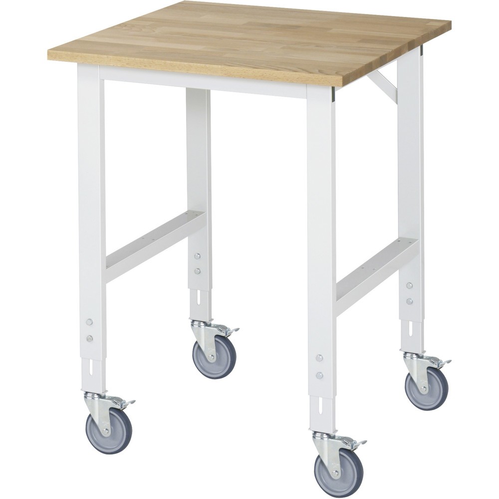 Produktabbildung: RAU höhenverstellbarer, mobiler Werktisch Serie TOM, Höhe 910-1.230 mm, BxT 750 x 800 mm, Arbeitplatte Buche-Massiv