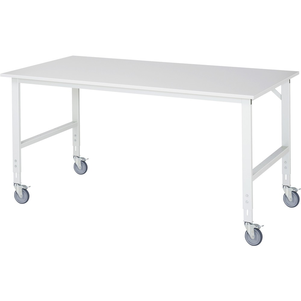 Produktabbildung: RAU höhenverstellbarer, mobiler Werktisch Serie TOM, Höhe 910-1.230 mm, BxT 2.500 x 1.000 mm, Arbeitplatte Melamin-Belag