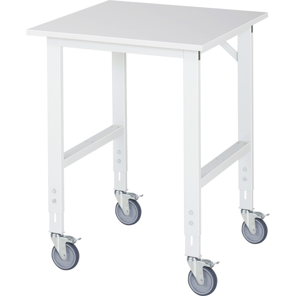 Produktabbildung: RAU höhenverstellbarer, mobiler Werktisch Serie TOM, Höhe 910-1.230 mm, BxT 750 x 800 mm, Arbeitplatte Melamin-Belag