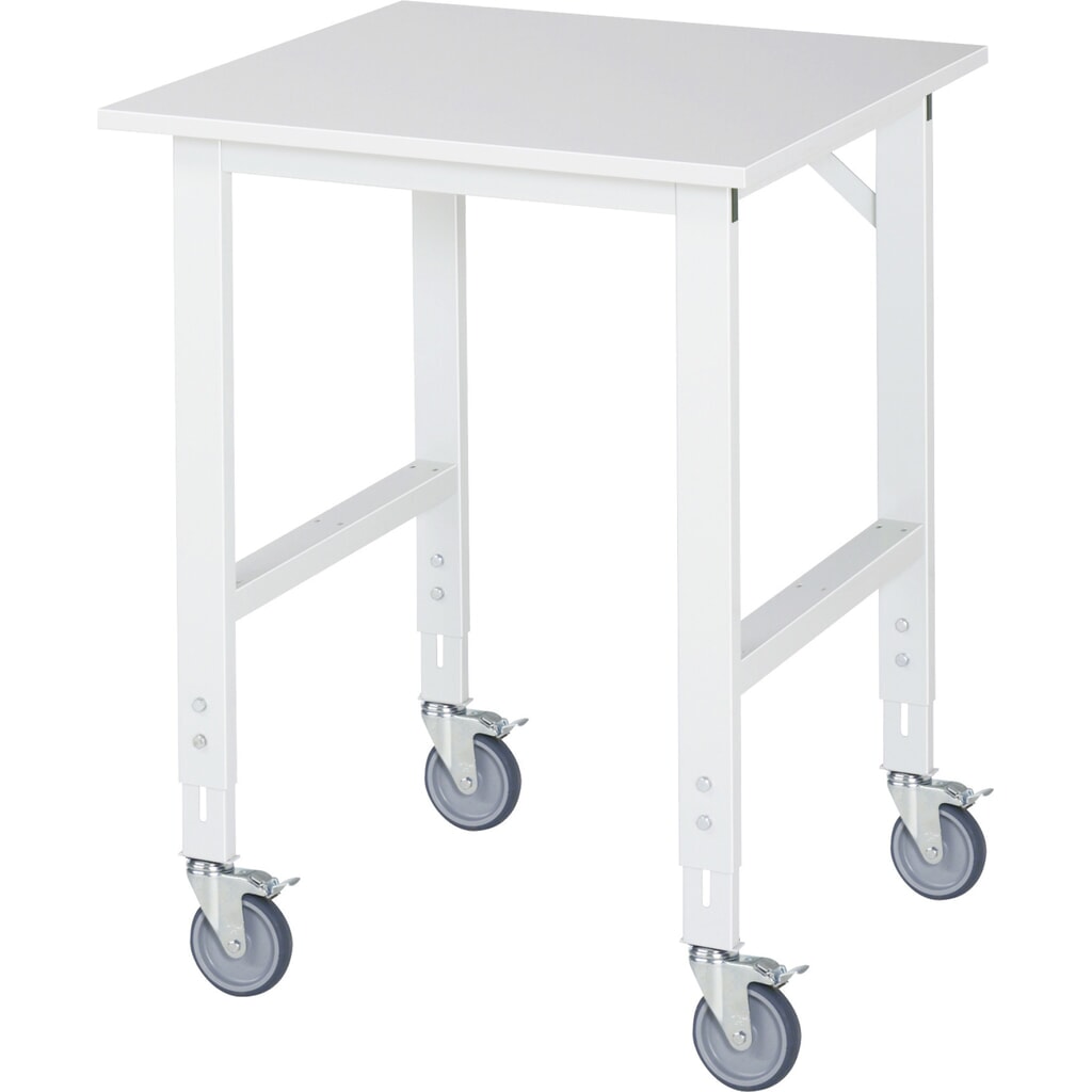 Produktabbildung: RAU höhenverstellbarer, mobiler Werktisch Serie TOM, Höhe 910-1.230 mm, BxT 750 x 800 mm, Arbeitplatte Melamin-Belag