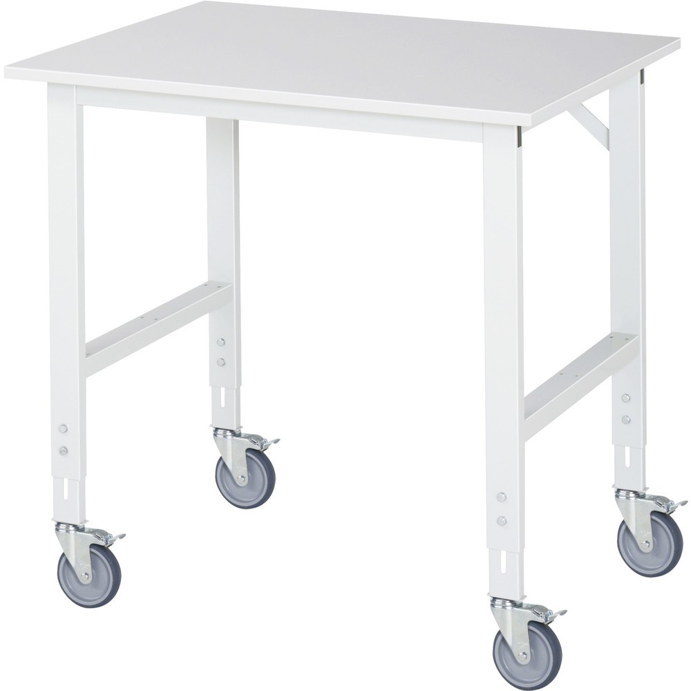Produktabbildung: RAU höhenverstellbarer, mobiler Werktisch Serie TOM, Höhe 910-1.230 mm, BxT 1.000 x 800 mm, Arbeitplatte Melamin-Belag