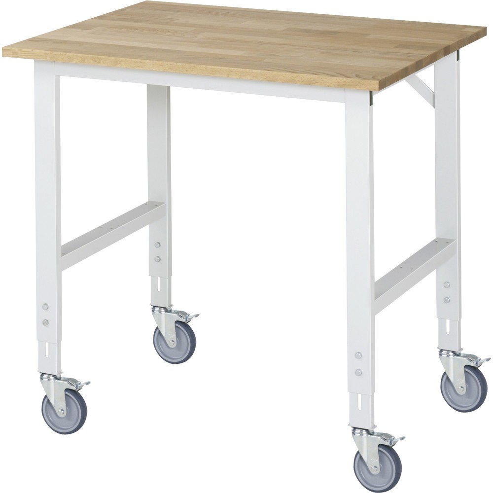 Produktabbildung: RAU höhenverstellbarer, mobiler Werktisch Serie TOM, Höhe 910-1.230 mm, BxT 1.000 x 800 mm, Arbeitplatte Buche-Massiv