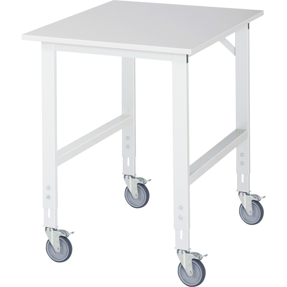 Produktabbildung: RAU höhenverstellbarer, mobiler Werktisch Serie TOM, Höhe 910-1.230 mm, BxT 750 x 1.000 mm, Arbeitplatte Melamin-Belag