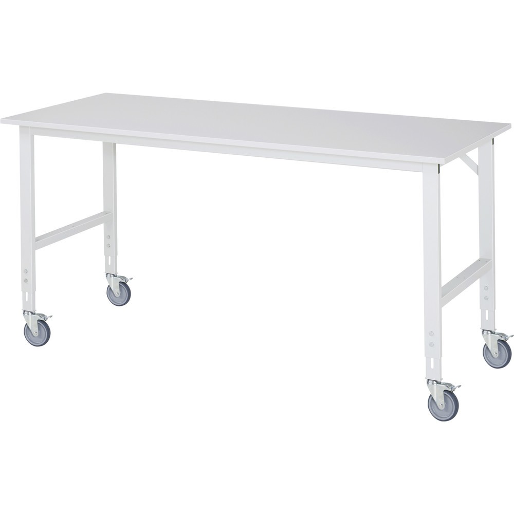 Produktabbildung: RAU höhenverstellbarer, mobiler Werktisch Serie TOM, Höhe 910-1.230 mm, BxT 2.000 x 800 mm, Arbeitplatte Melamin-Belag