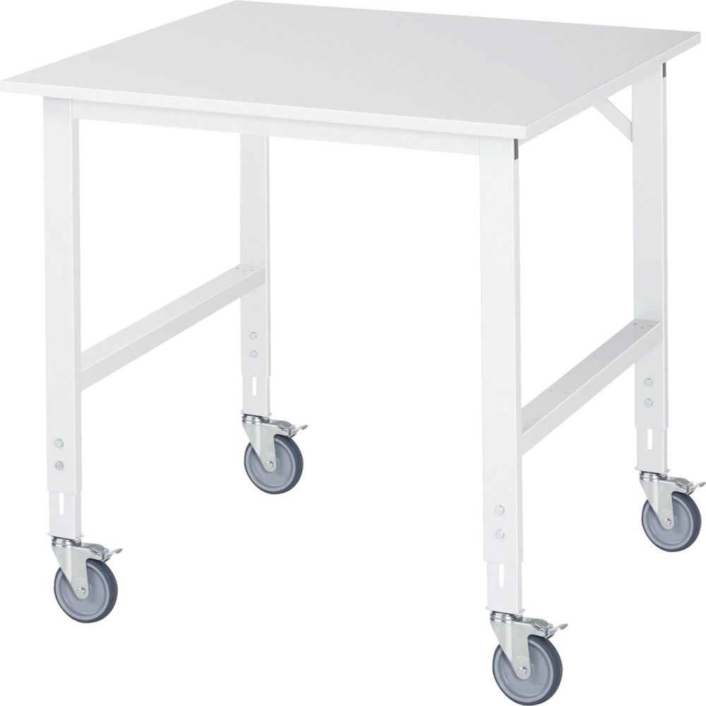 Produktabbildung: RAU höhenverstellbarer, mobiler Werktisch Serie TOM, Höhe 910-1.230 mm, BxT 1.000 x 1.000 mm, Arbeitplatte Melamin-Belag