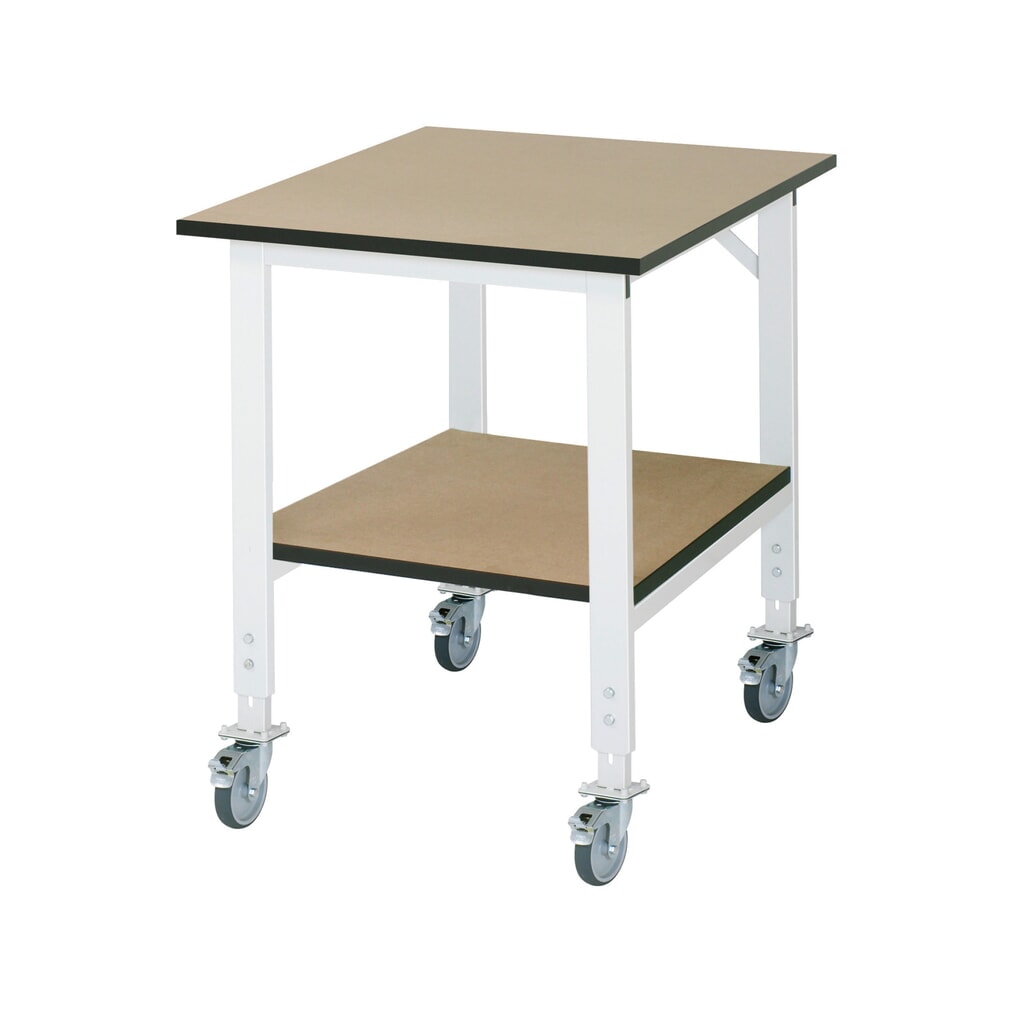RAU höhenverstellbarer, mobiler Werktisch Serie TOM mit Ablageboden, HxBxT 910-1.230 x 750 x 1.000 mm, MDF Arbeitsplatte Produktabbildung: RAU höhenverstellbarer, mobiler Werktisch Serie TOM mit Ablageboden, HxBxT 910-1.230 x 750 x 1.000 mm, MDF Arbeitsplatte
