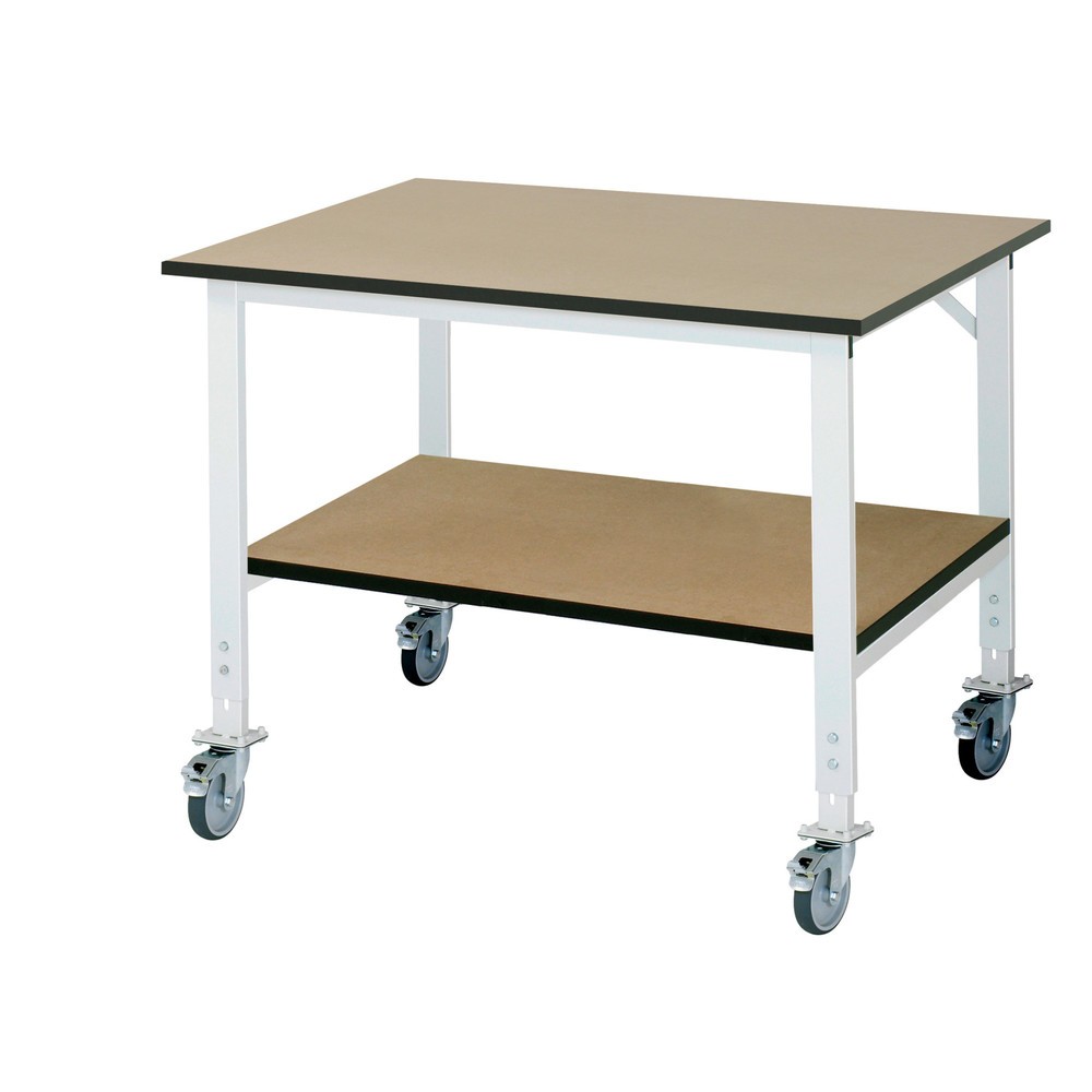 Produktabbildung Nr. 1: RAU höhenverstellbarer, mobiler Werktisch Serie TOM mit Ablageboden, HxBxT 910-1.230 x 1.250 x 1.000 mm, MDF Arbeitsplatte