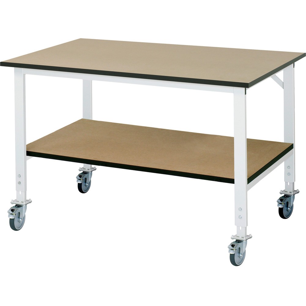 Produktabbildung Nr. 1: RAU höhenverstellbarer, mobiler Werktisch Serie TOM mit Ablageboden, HxBxT 910-1.230 x 1.500 x 1.000 mm, MDF Arbeitsplatte