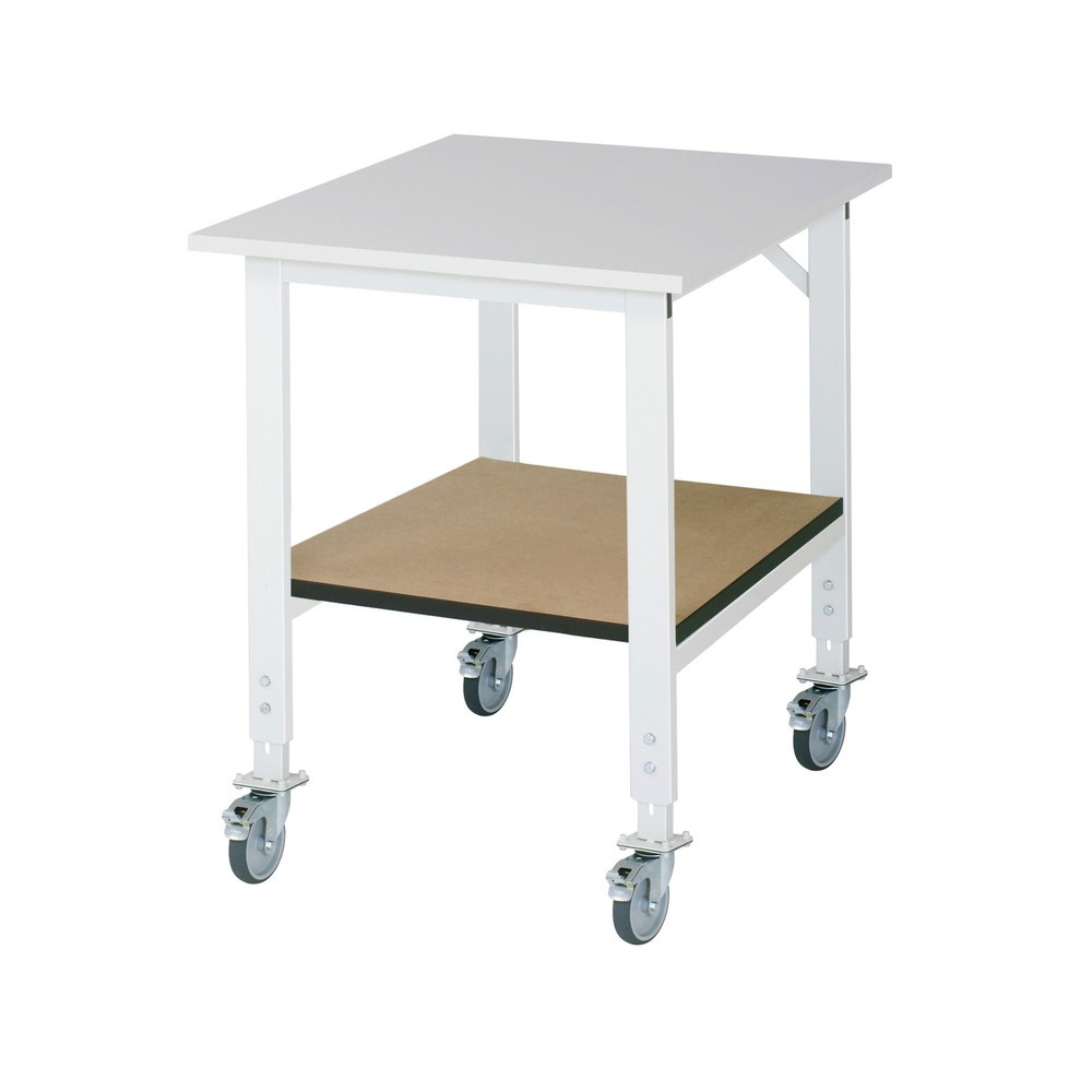 Produktabbildung Nr. 1: RAU höhenverstellbarer, mobiler Werktisch Serie TOM mit Ablageboden, HxBxT 910-1.230 x 750 x 1.000 mm, Arbeitsplatte Melamin-Belag