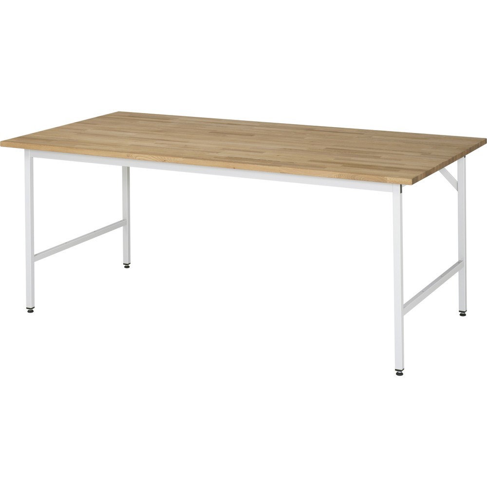 Produktabbildung: RAU höhenverstellbarer Werktisch Serie JERRY, HxBxT 800-850 x 2.500 x 1.000 mm, Arbeitsplatte Buche-Massiv