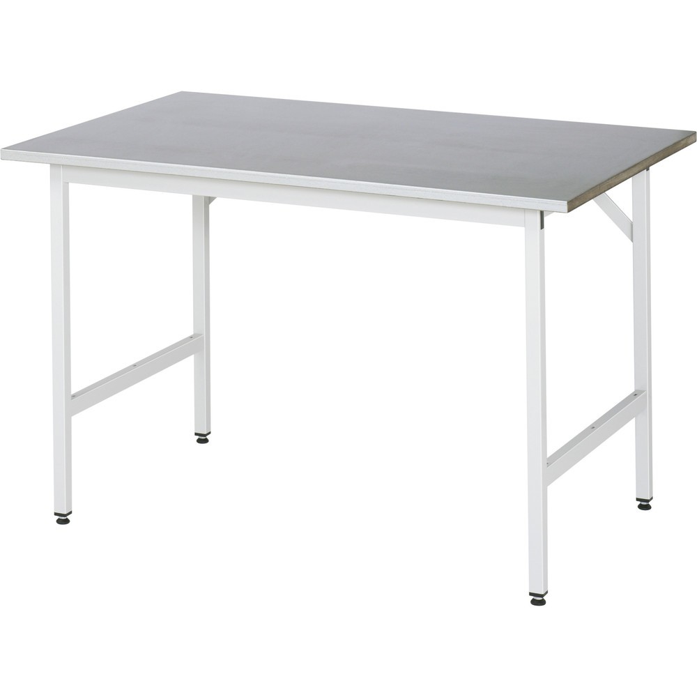 Produktabbildung: RAU höhenverstellbarer Werktisch Serie JERRY, HxBxT 800-850 x 1.250 x 800 mm, Arbeitsplatte Edelstahlblech-Belag