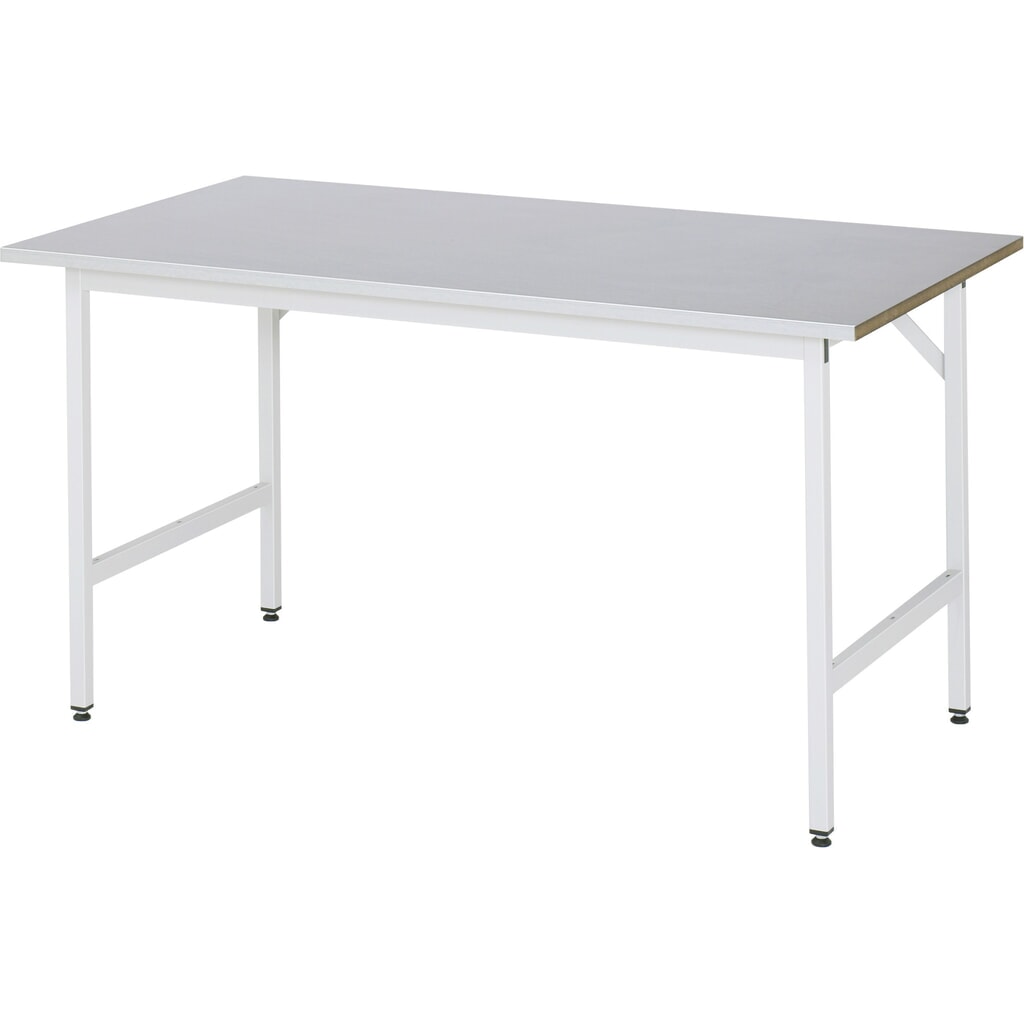 Produktabbildung: RAU höhenverstellbarer Werktisch Serie JERRY, HxBxT 800-850 x 1.500 x 800 mm, Arbeitsplatte Stahlblech-Belag