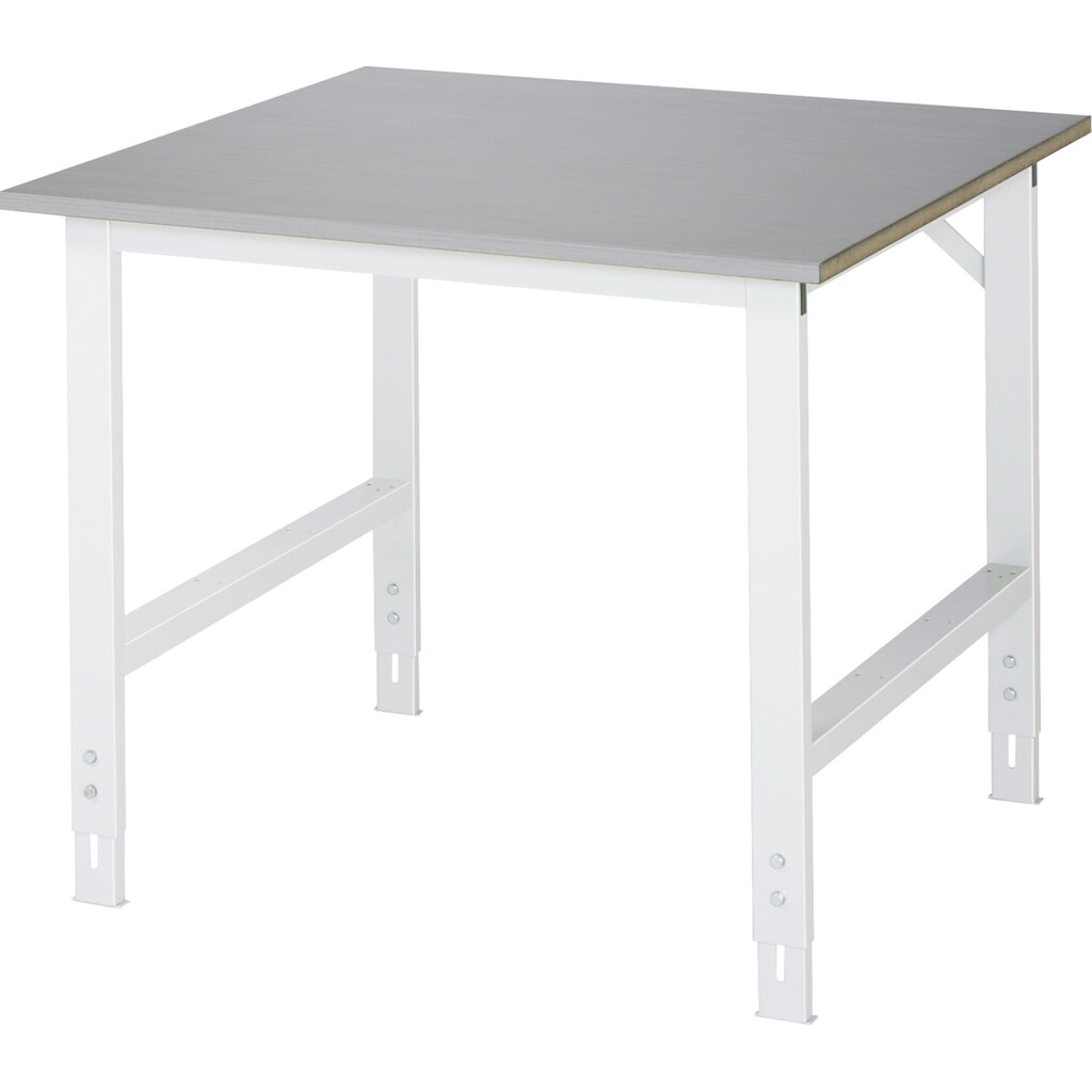 RAU höhenverstellbarer Werktisch Serie TOM, HxBxT 760-1.080 x 1.000 x 1.000 mm, Arbeitsplatte Edelstahlblech-Belag Produktabbildung: RAU höhenverstellbarer Werktisch Serie TOM, HxBxT 760-1.080 x 1.000 x 1.000 mm, Arbeitsplatte Edelstahlblech-Belag