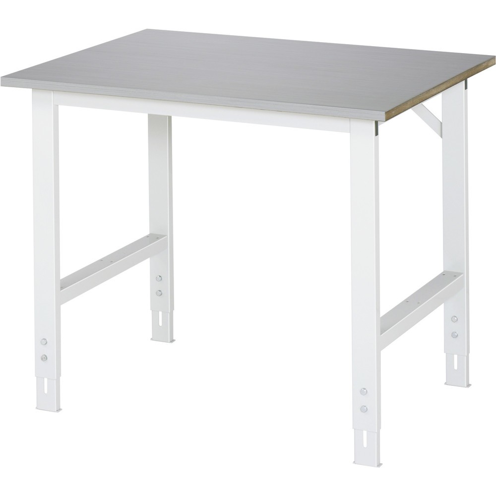 Produktabbildung: RAU höhenverstellbarer Werktisch Serie TOM, HxBxT 760-1.080 x 1.000 x 800 mm, Arbeitsplatte Edelstahlblech-Belag