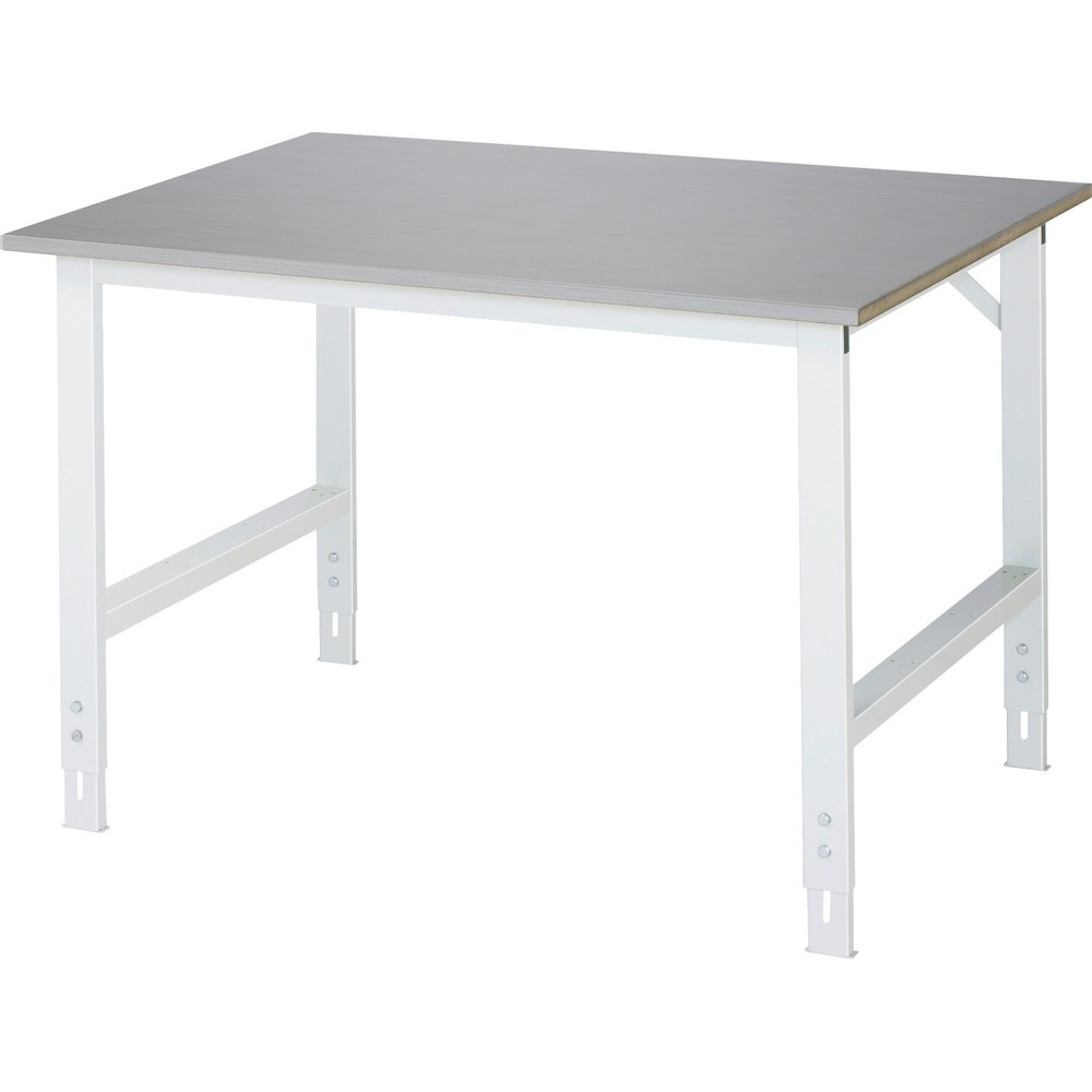 Produktabbildung: RAU höhenverstellbarer Werktisch Serie TOM, HxBxT 760-1.080 x 1.250 x 1.000 mm, Arbeitsplatte Edelstahlblech-Belag
