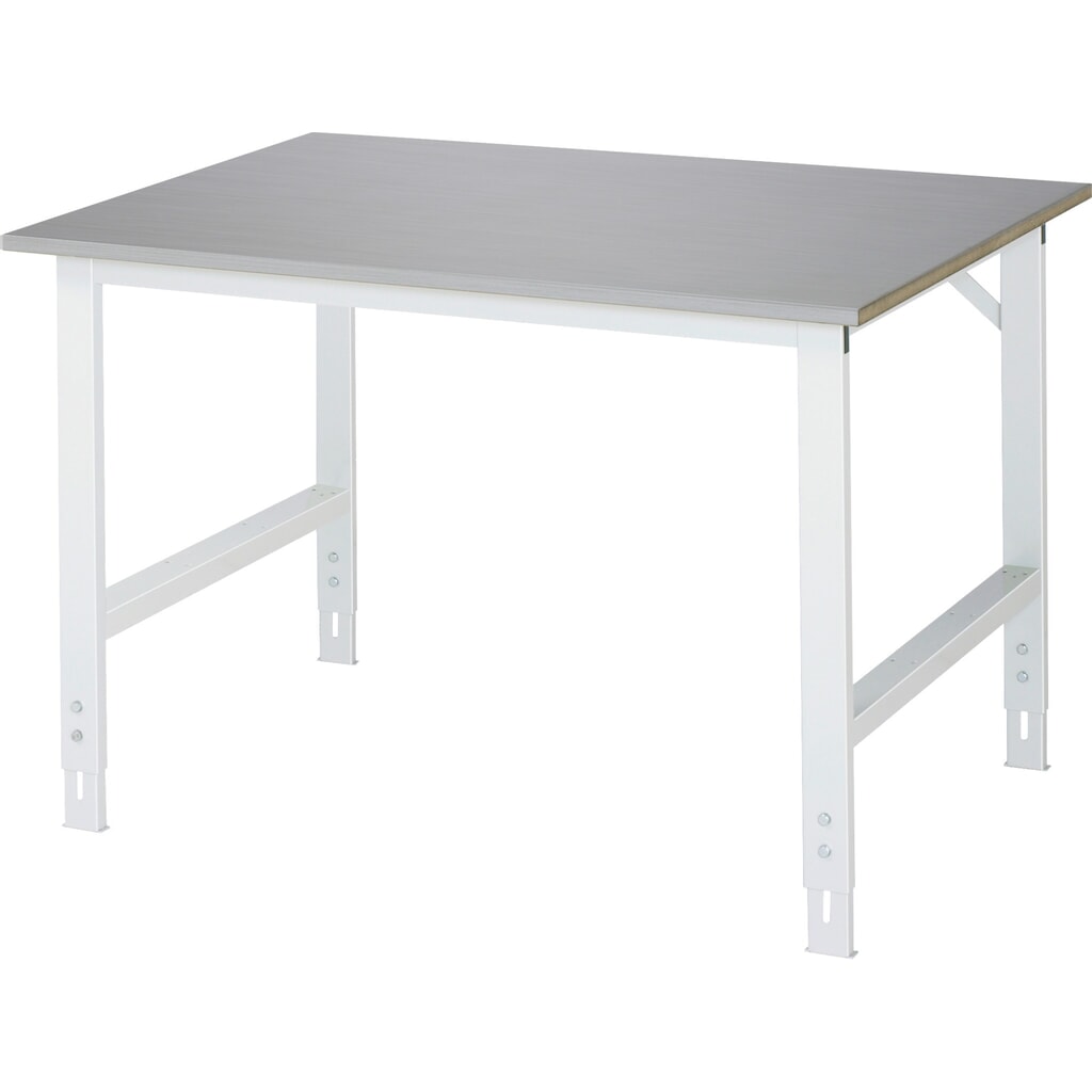 Produktabbildung: RAU höhenverstellbarer Werktisch Serie TOM, HxBxT 760-1.080 x 1.250 x 1.000 mm, Arbeitsplatte Edelstahlblech-Belag