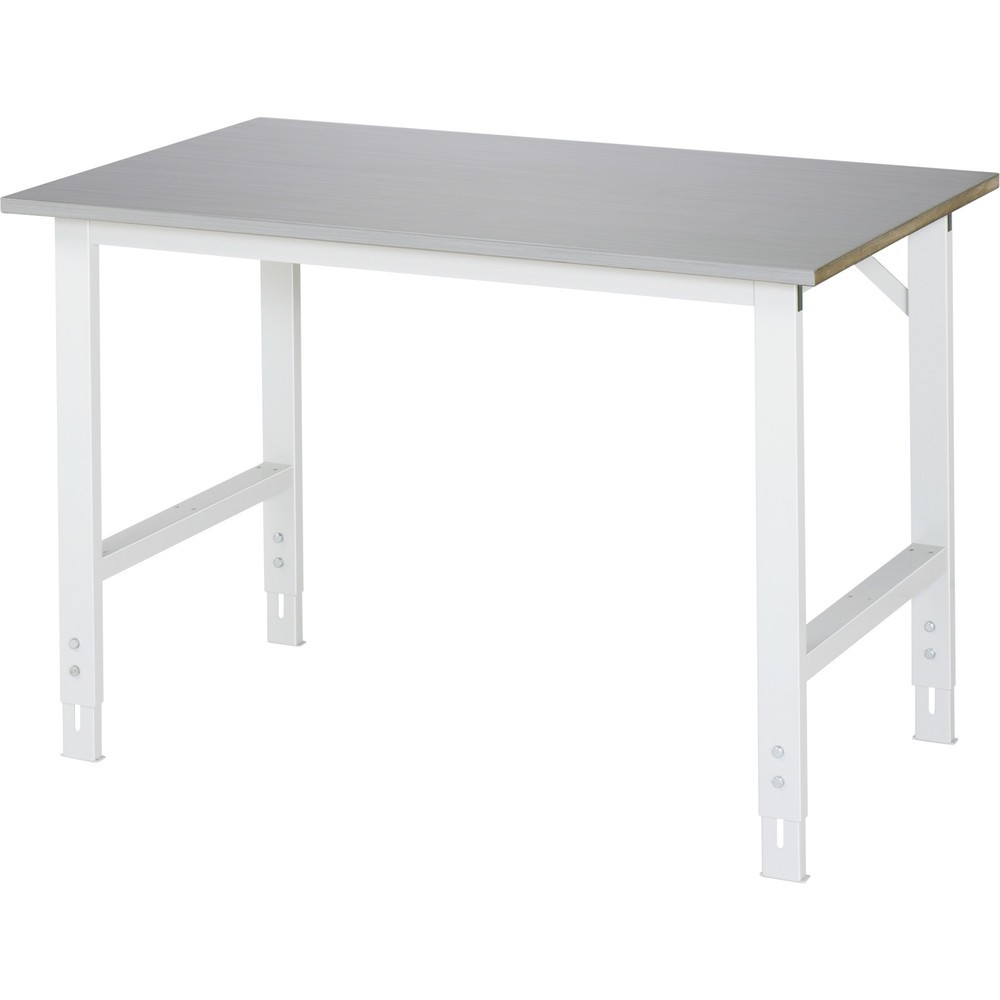Produktabbildung: RAU höhenverstellbarer Werktisch Serie TOM, HxBxT 760-1.080 x 1.250 x 800 mm, Arbeitsplatte Edelstahlblech-Belag
