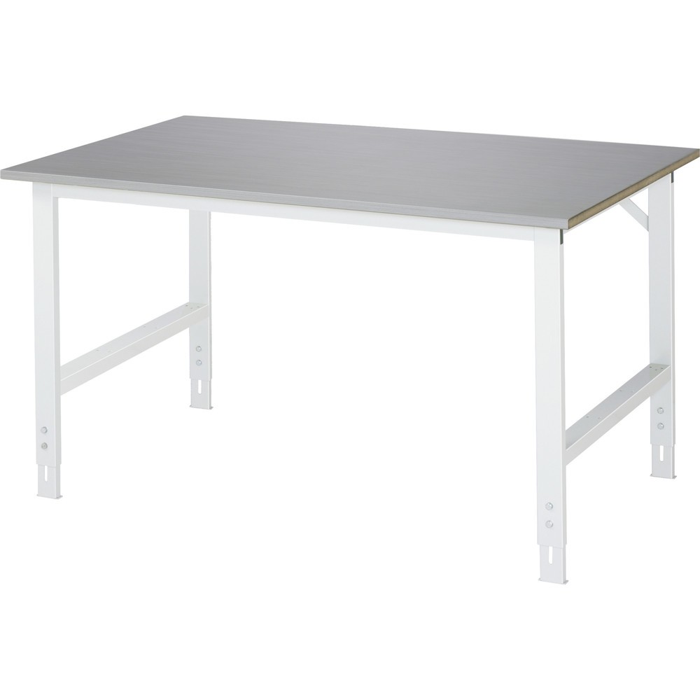 Produktabbildung: RAU höhenverstellbarer Werktisch Serie TOM, HxBxT 760-1.080 x 1.500 x 1.000 mm, Arbeitsplatte Edelstahlblech-Belag