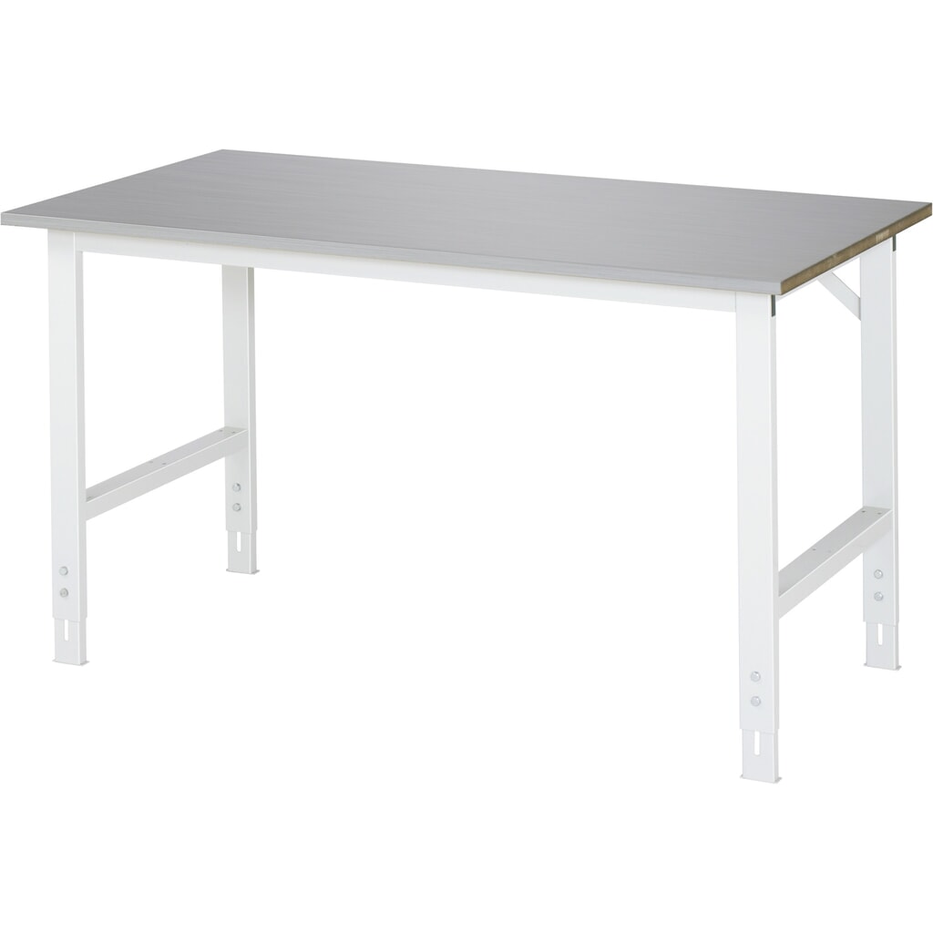 RAU höhenverstellbarer Werktisch Serie TOM, HxBxT 760-1.080 x 1.500 x 800 mm, Arbeitsplatte Edelstahlblech-Belag Produktabbildung: RAU höhenverstellbarer Werktisch Serie TOM, HxBxT 760-1.080 x 1.500 x 800 mm, Arbeitsplatte Edelstahlblech-Belag