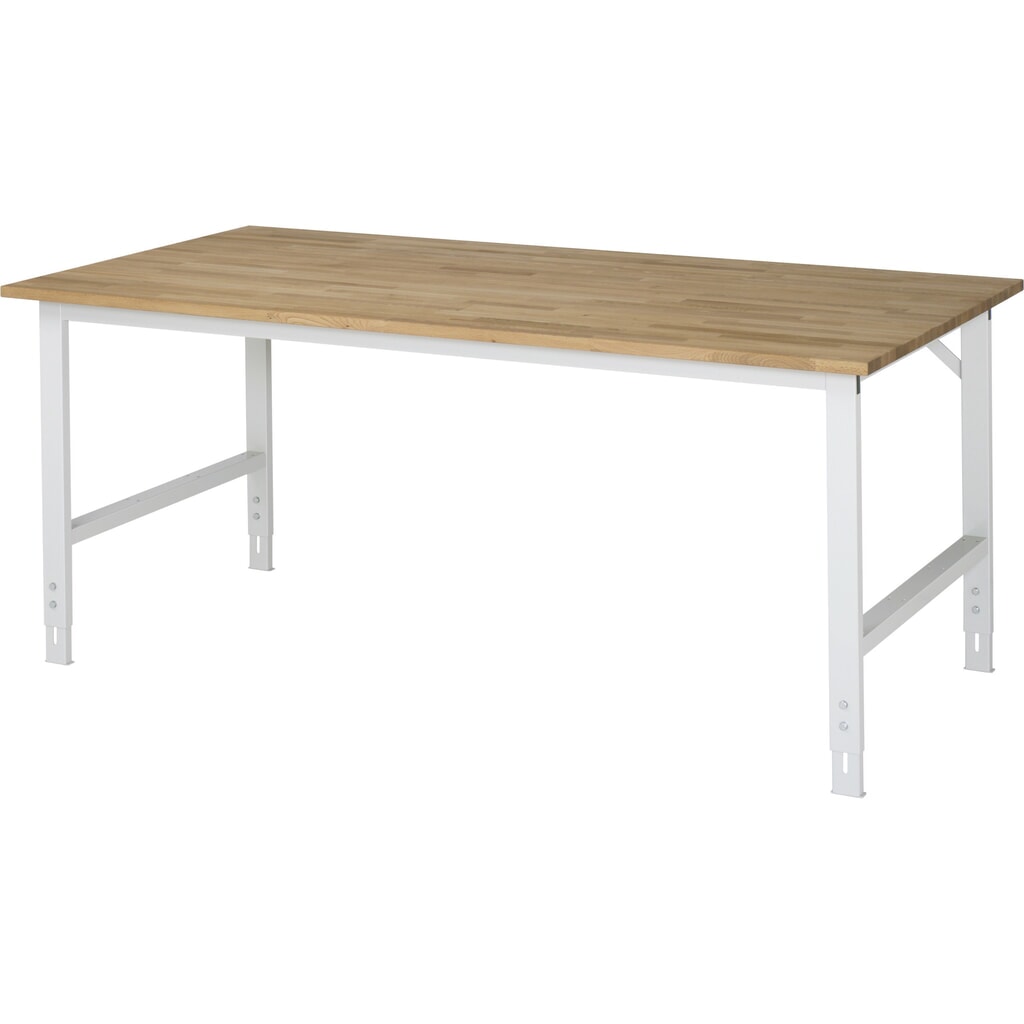 RAU höhenverstellbarer Werktisch Serie TOM, HxBxT 760-1.080 x 2.000 x 1.000 mm, Arbeitsplatte Buche-Massiv Produktabbildung: RAU höhenverstellbarer Werktisch Serie TOM, HxBxT 760-1.080 x 2.000 x 1.000 mm, Arbeitsplatte Buche-Massiv