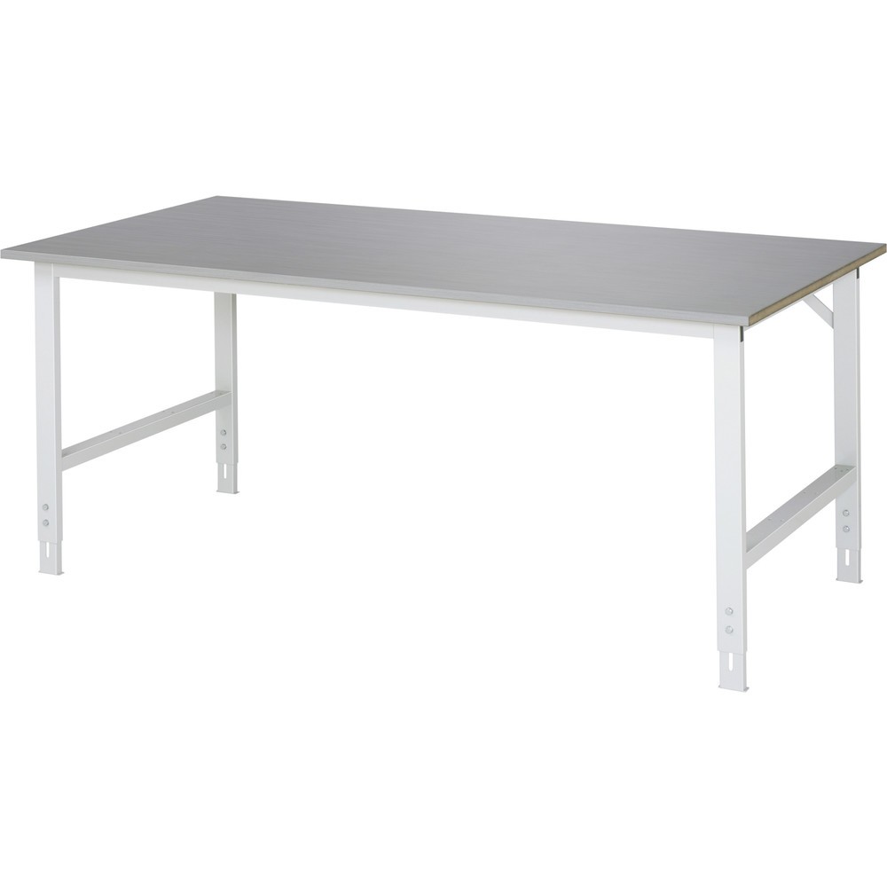 Produktabbildung: RAU höhenverstellbarer Werktisch Serie TOM, HxBxT 760-1.080 x 2.000 x 1.000 mm, Arbeitsplatte Edelstahlblech-Belag