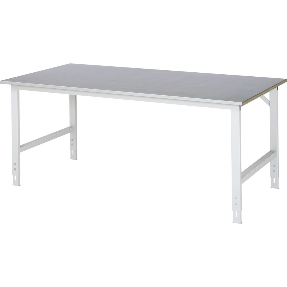 Produktabbildung: RAU höhenverstellbarer Werktisch Serie TOM, HxBxT 760-1.080 x 2.000 x 1.000 mm, Arbeitsplatte Stahlblechbelag