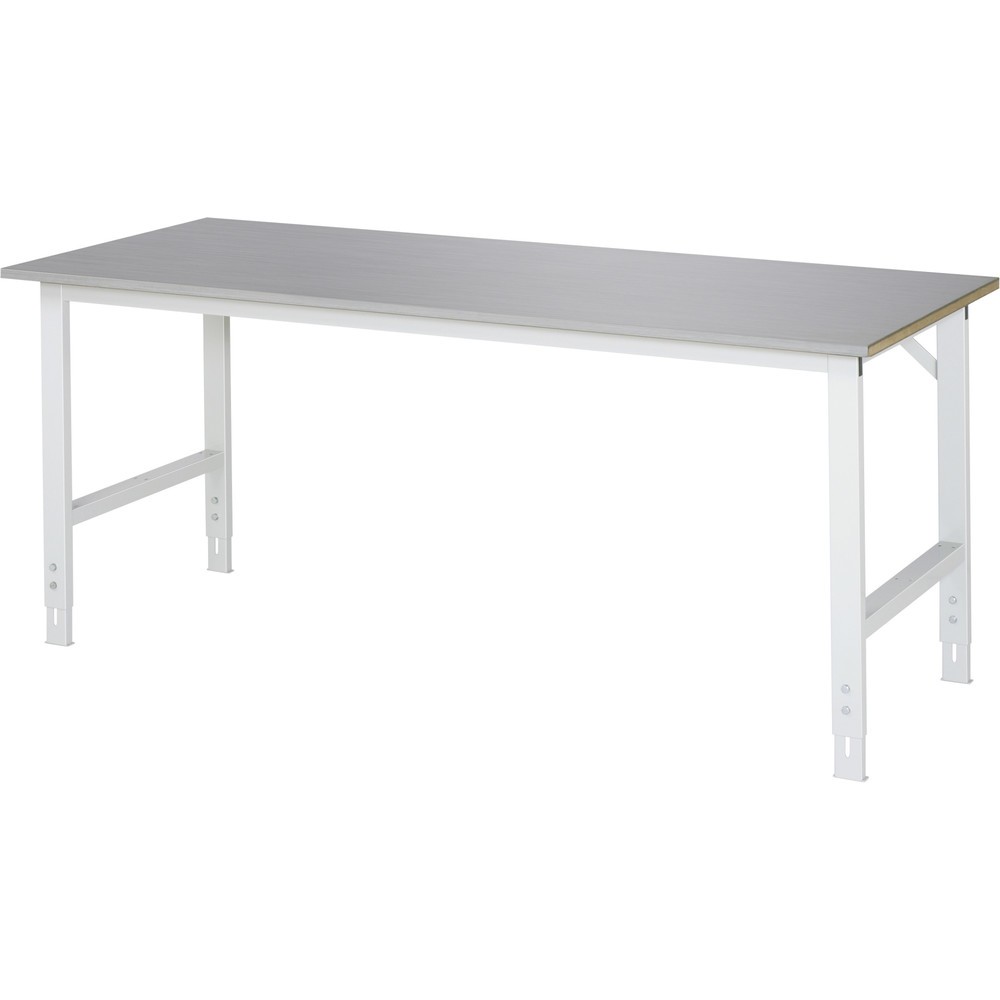 Produktabbildung: RAU höhenverstellbarer Werktisch Serie TOM, HxBxT 760-1.080 x 2.000 x 800 mm, Arbeitsplatte Edelstahlblech-Belag