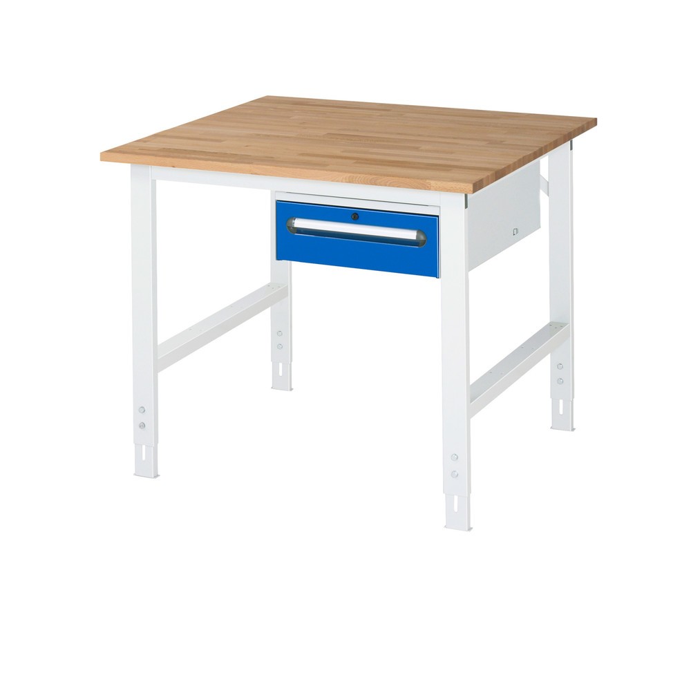 Produktabbildung Nr. 1: RAU höhenverstellbarer Werktisch Serie TOM, HxBxT 760-1.080 x 1.000 x 1.000 mm, 1 Schublade, Arbeitsplatte Buche-Massiv