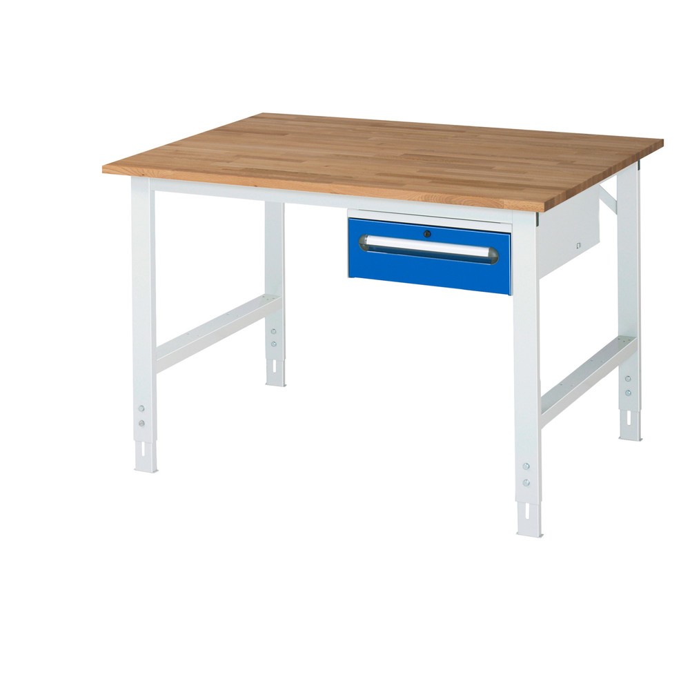 Produktabbildung Nr. 1: RAU höhenverstellbarer Werktisch Serie TOM, HxBxT 760-1.080 x 1.250 x 1.000 mm, 1 Schublade, Arbeitsplatte Buche-Massiv