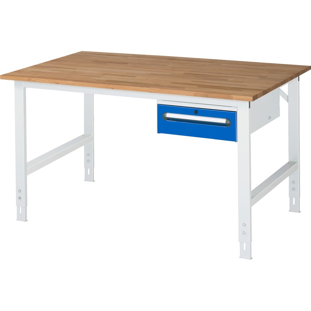 Produktabbildung Nr. 1: RAU höhenverstellbarer Werktisch Serie TOM, HxBxT 760-1.080 x 1.500 x 1.000 mm, 1 Schublade, Arbeitsplatte Buche-Massiv