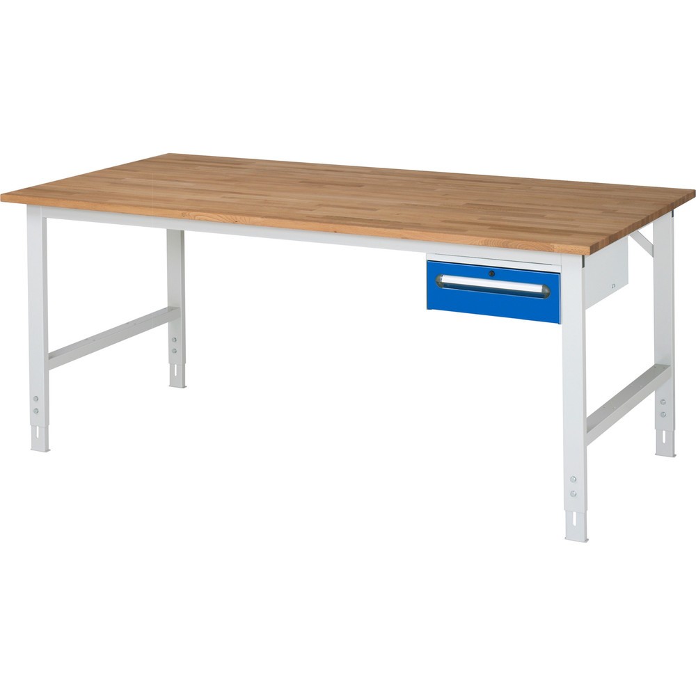 Produktabbildung Nr. 1: RAU höhenverstellbarer Werktisch Serie TOM, HxBxT 760-1.080 x 2.500 x 1.000 mm, 1 Schublade, Arbeitsplatte Buche-Massiv
