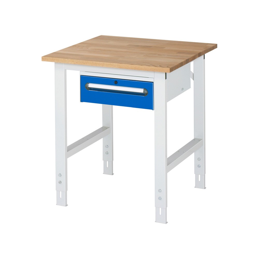 Produktabbildung Nr. 1: RAU höhenverstellbarer Werktisch Serie TOM, HxBxT 760-1.080 x 750 x 800 mm, 1 Schublade, Arbeitsplatte Buche-Massiv