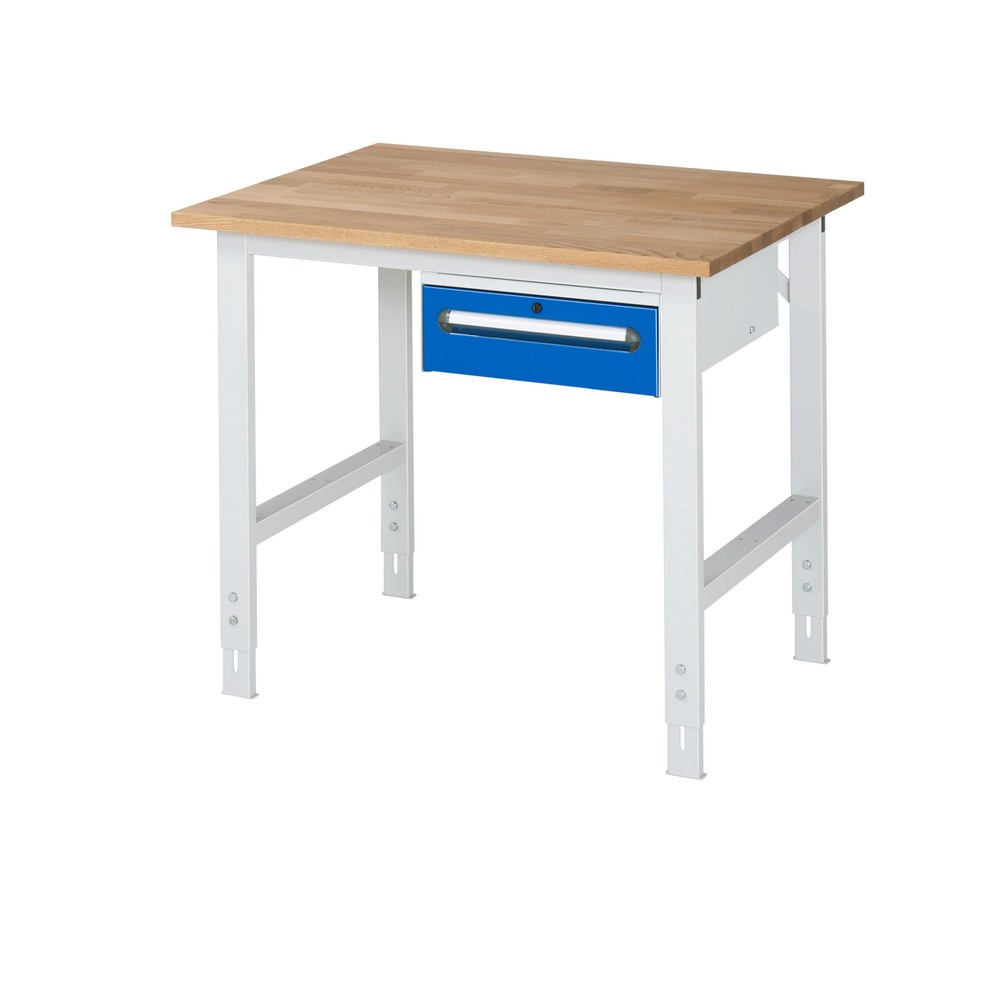 Produktabbildung Nr. 1: RAU höhenverstellbarer Werktisch Serie TOM, HxBxT 760-1.080 x 1.000 x 800 mm, 1 Schublade, Arbeitsplatte Buche-Massiv