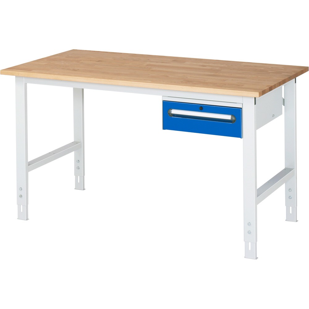 Produktabbildung Nr. 1: RAU höhenverstellbarer Werktisch Serie TOM, HxBxT 760-1.080 x 1.500 x 800 mm, 1 Schublade, Arbeitsplatte Buche-Massiv