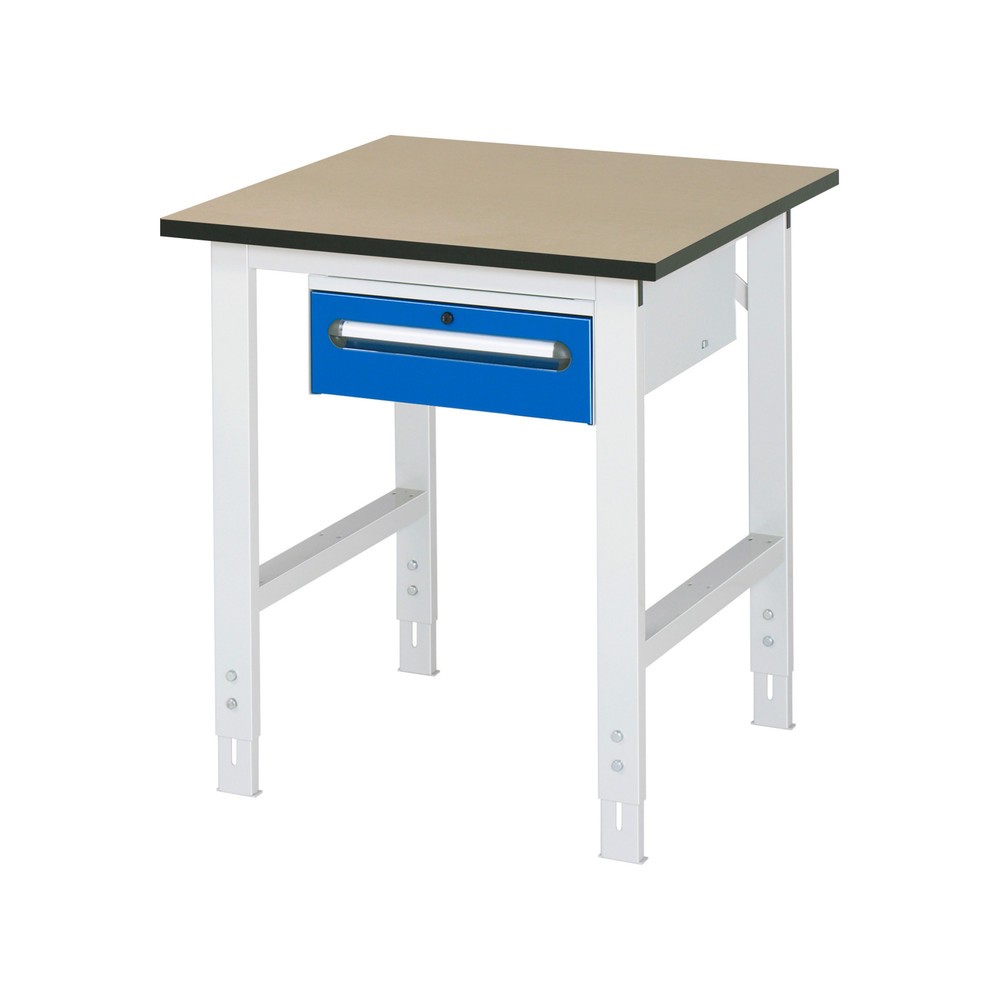 Produktabbildung: RAU höhenverstellbarer Werktisch Serie TOM, HxBxT 760-1.080 x 750 x 800 mm, 1 Schublade, MDF Arbeitsplatte