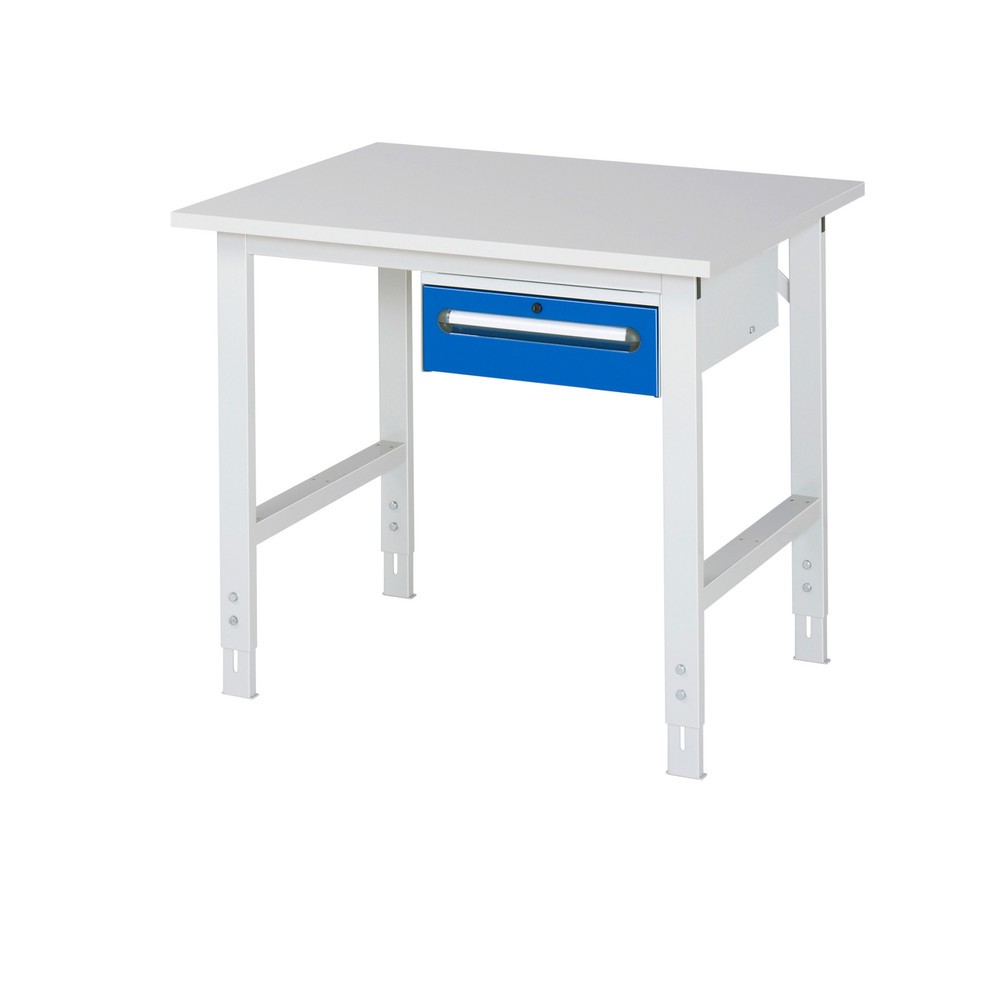 Produktabbildung Nr. 1: RAU höhenverstellbarer Werktisch Serie TOM, HxBxT 760-1.080 x 1.000 x 800 mm, 1 Schublade, Arbeitsplatte Melamin-Belag