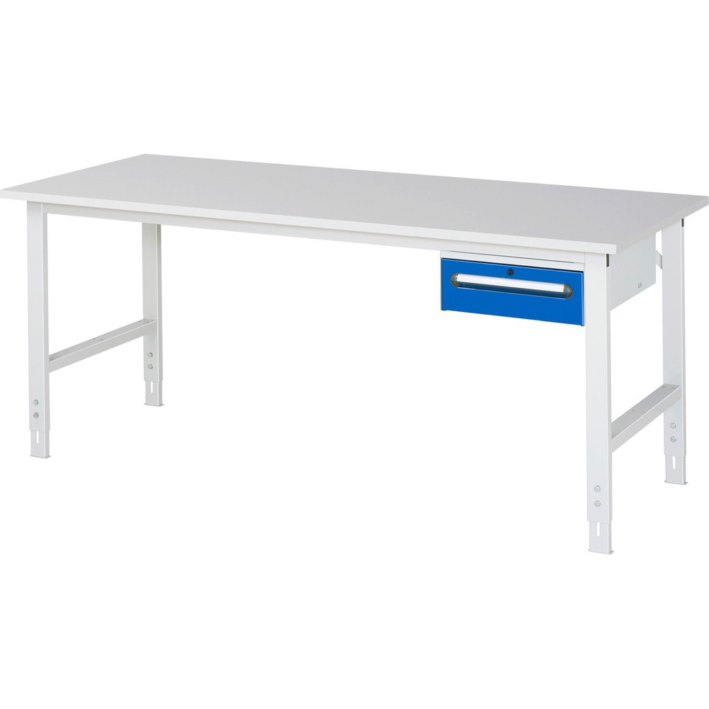 Produktabbildung Nr. 1: RAU höhenverstellbarer Werktisch Serie TOM, HxBxT 760-1.080 x 2.500 x 800 mm, 1 Schublade, Arbeitsplatte Melamin-Belag