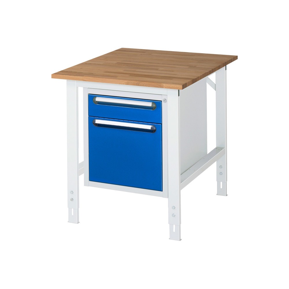 Produktabbildung Nr. 1: RAU höhenverstellbarer Werktisch Serie TOM, HxBxT 760-1.080 x 750 x 1.000 mm, 2 Schubladen, Arbeitsplatte Buche-Massiv