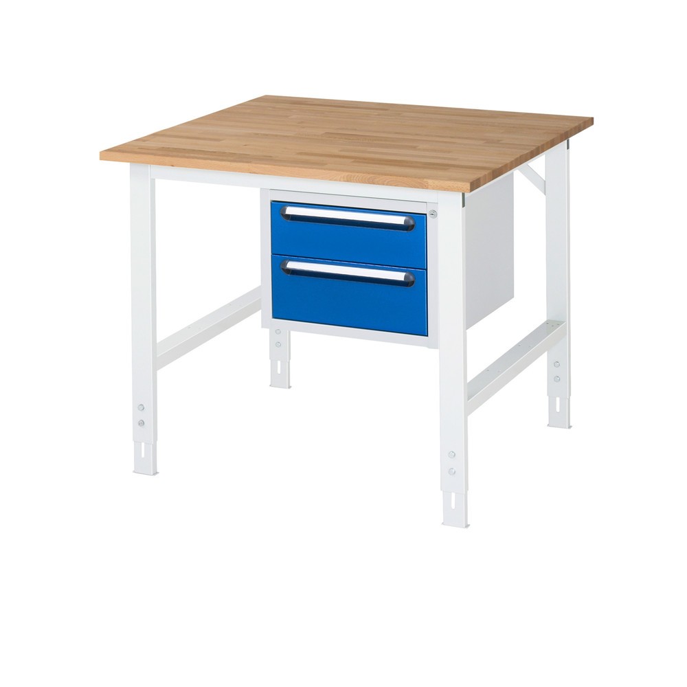Produktabbildung Nr. 1: RAU höhenverstellbarer Werktisch Serie TOM, HxBxT 760-1.080 x 1.000 x 1.000 mm, 2 Schubladen, Arbeitsplatte Buche-Massiv