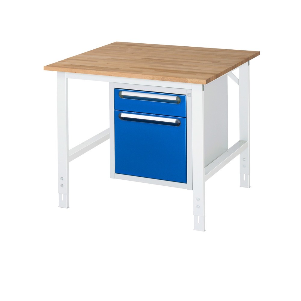 Produktabbildung Nr. 1: RAU höhenverstellbarer Werktisch Serie TOM, HxBxT 760-1.080 x 1.000 x 1.000 mm, 2 Schubladen, Arbeitsplatte Buche-Massiv