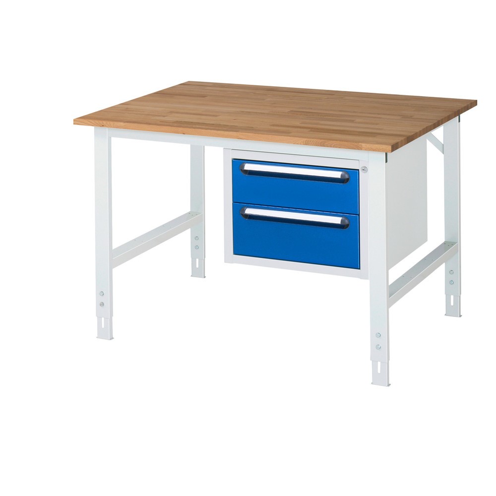 Produktabbildung Nr. 1: RAU höhenverstellbarer Werktisch Serie TOM, HxBxT 760-1.080 x 1.250 x 1.000 mm, 2 Schubladen, Arbeitsplatte Buche-Massiv