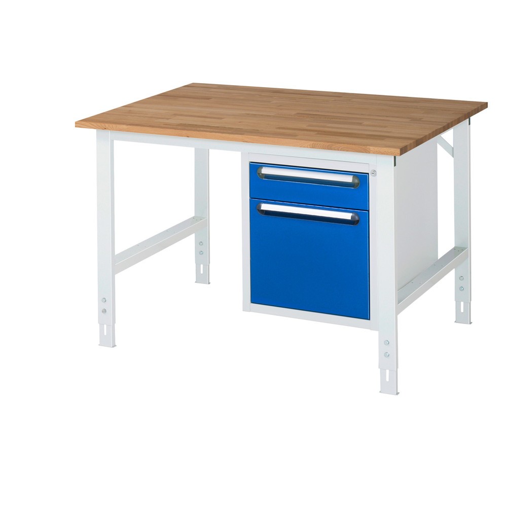 Produktabbildung Nr. 1: RAU höhenverstellbarer Werktisch Serie TOM, HxBxT 760-1.080 x 1.250 x 1.000 mm, 2 Schubladen, Arbeitsplatte Buche-Massiv
