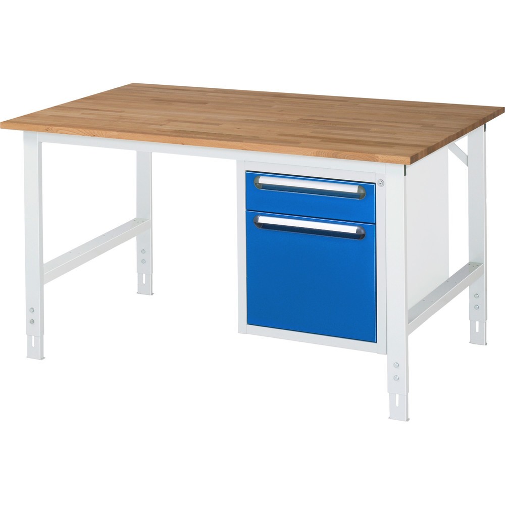 Produktabbildung Nr. 1: RAU höhenverstellbarer Werktisch Serie TOM, HxBxT 760-1.080 x 1.500 x 1.000 mm, 2 Schubladen, Arbeitsplatte Buche-Massiv