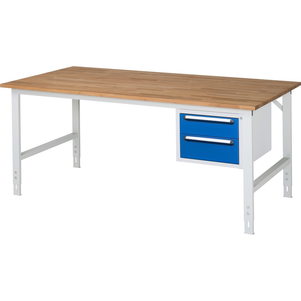 Produktabbildung Nr. 1: RAU höhenverstellbarer Werktisch Serie TOM, HxBxT 760-1.080 x 2.500 x 1.000 mm, 2 Schubladen, Arbeitsplatte Buche-Massiv