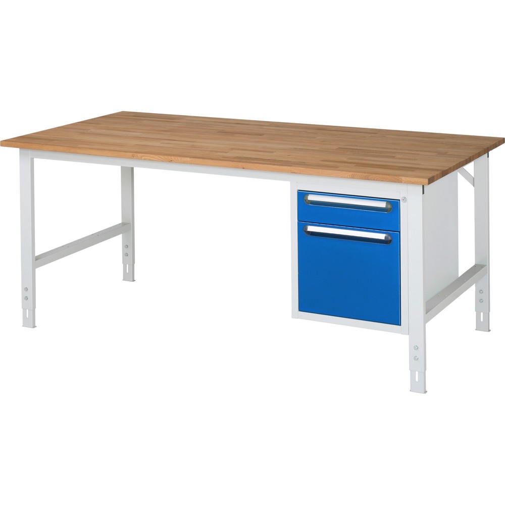 Produktabbildung Nr. 1: RAU höhenverstellbarer Werktisch Serie TOM, HxBxT 760-1.080 x 2.500 x 1.000 mm, 2 Schubladen, Arbeitsplatte Buche-Massiv