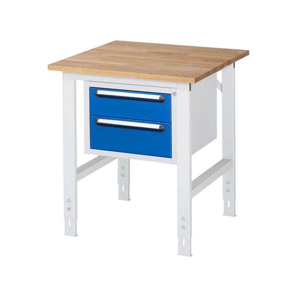 Produktabbildung Nr. 1: RAU höhenverstellbarer Werktisch Serie TOM, HxBxT 760-1.080 x 750 x 800 mm, 2 Schubladen, Arbeitsplatte Buche-Massiv