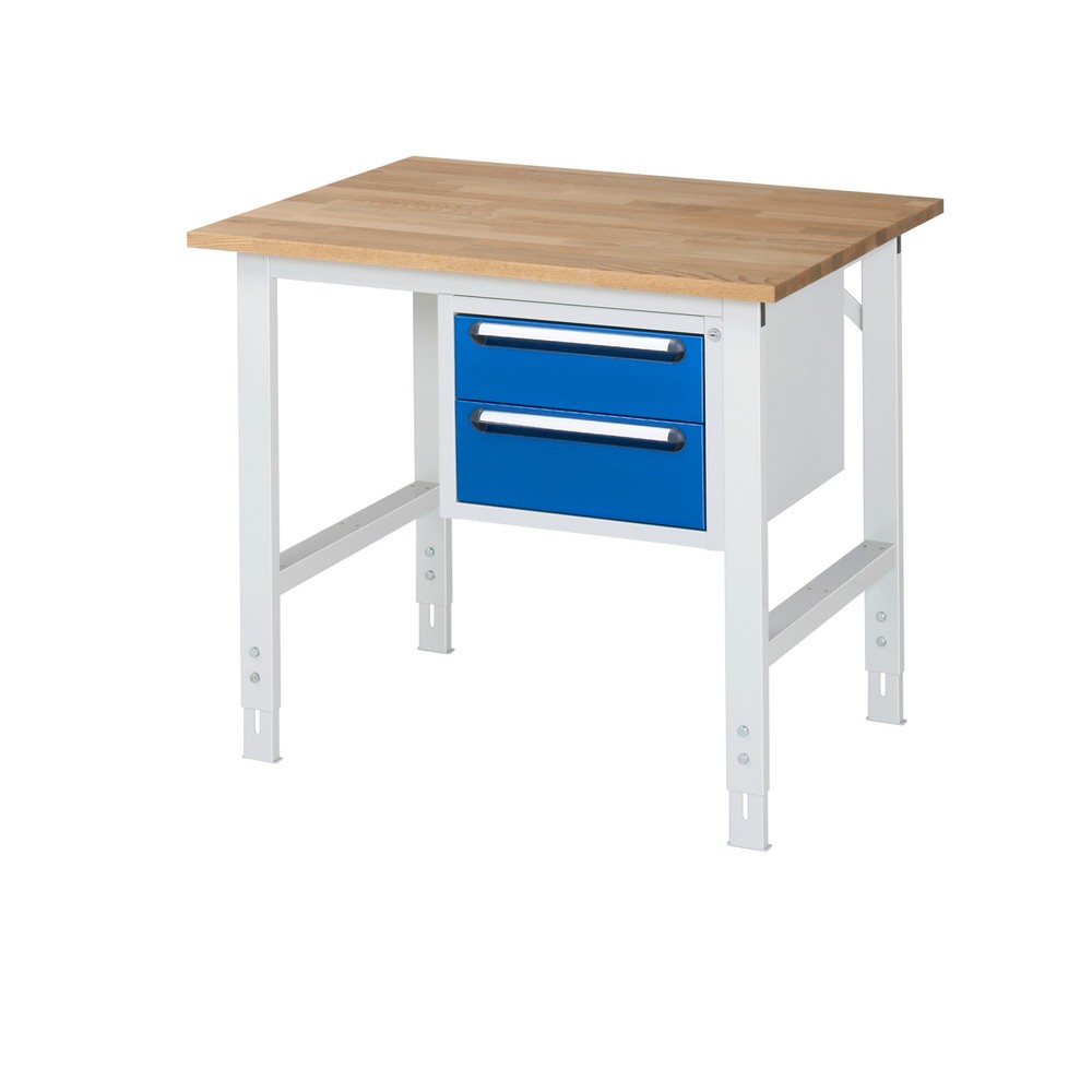 Produktabbildung Nr. 1: RAU höhenverstellbarer Werktisch Serie TOM, HxBxT 760-1.080 x 1.000 x 800 mm, 2 Schubladen, Arbeitsplatte Buche-Massiv