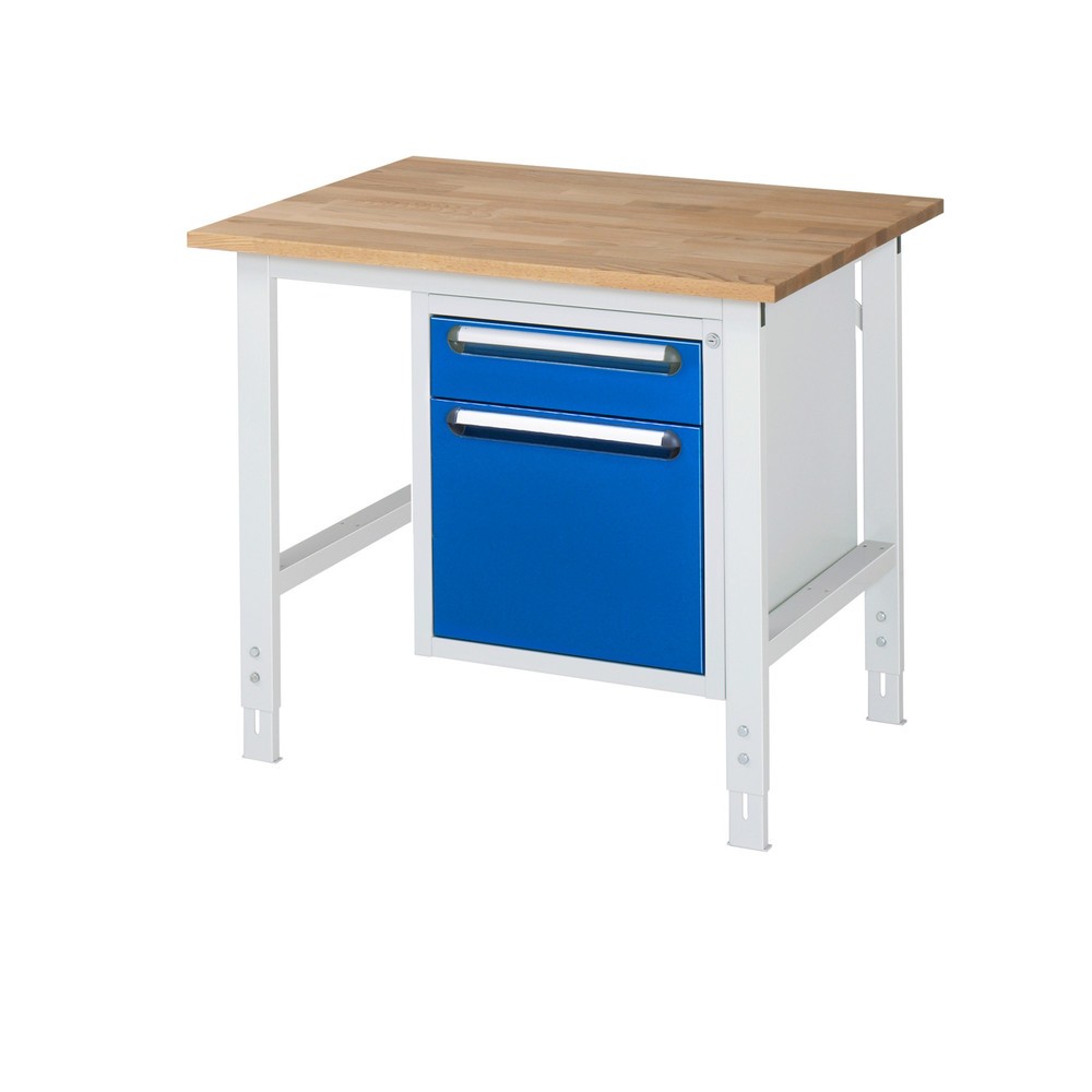 Produktabbildung Nr. 1: RAU höhenverstellbarer Werktisch Serie TOM, HxBxT 760-1.080 x 1.000 x 800 mm, 2 Schubladen, Arbeitsplatte Buche-Massiv