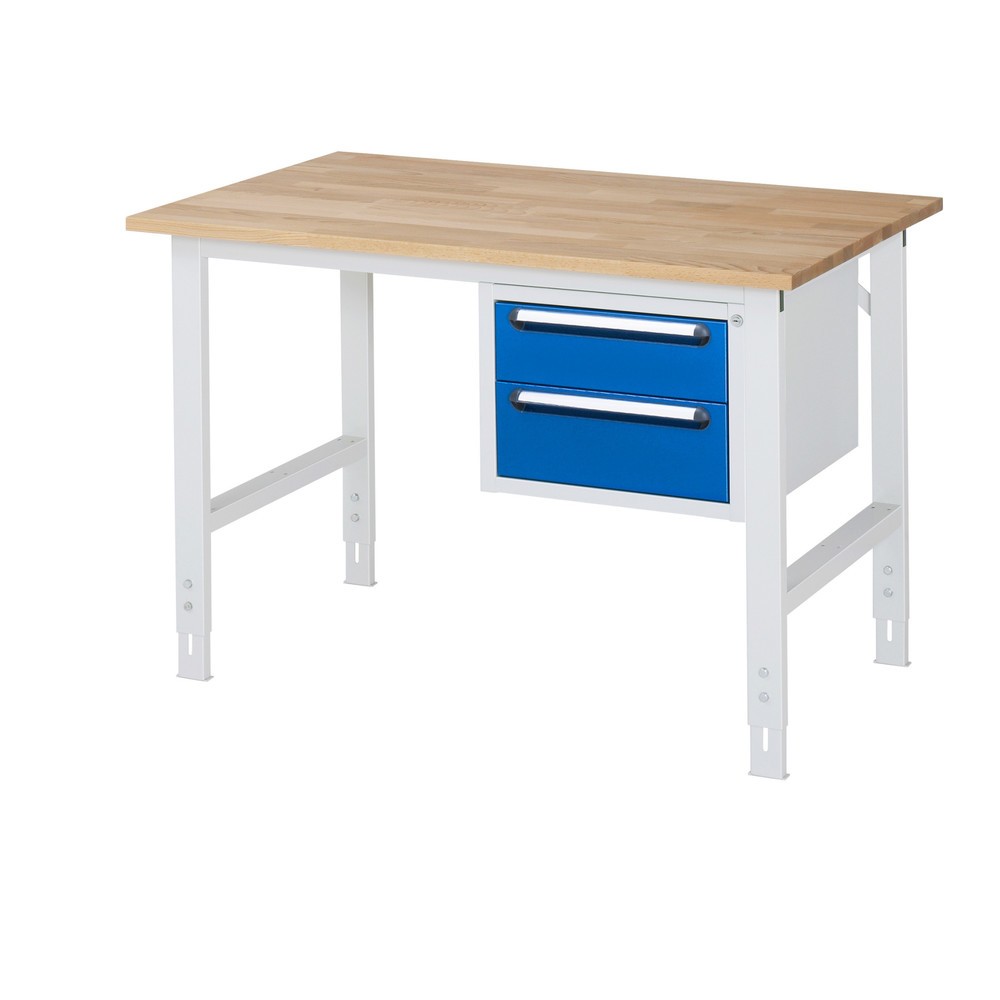 Produktabbildung Nr. 1: RAU höhenverstellbarer Werktisch Serie TOM, HxBxT 760-1.080 x 1.250 x 800 mm, 2 Schubladen, Arbeitsplatte Buche-Massiv