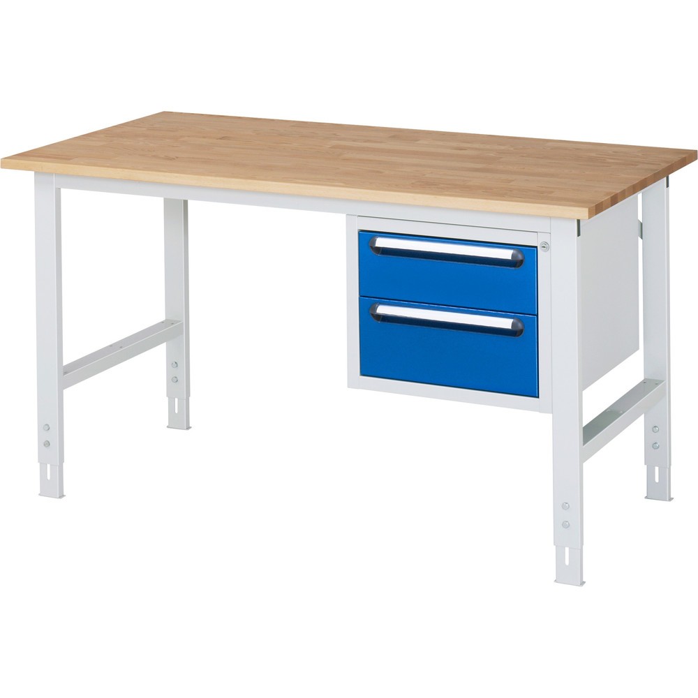 Produktabbildung Nr. 1: RAU höhenverstellbarer Werktisch Serie TOM, HxBxT 760-1.080 x 1.500 x 800 mm, 2 Schubladen, Arbeitsplatte Buche-Massiv